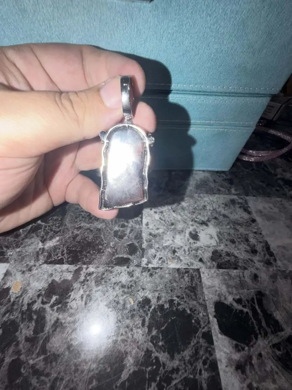 Thermal infused over brass 14k white gold ice cz Jesus pendant
